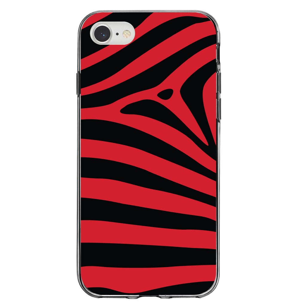 Black Red Zebra Skin Stripes Clear Shockproof iPhone Case, view 5