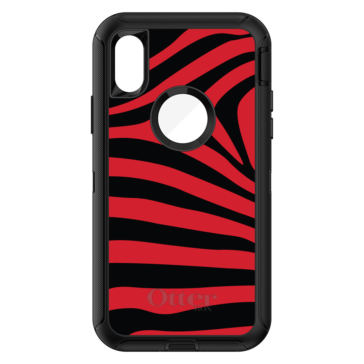Black Red Zebra Skin Stripes OtterBox Defender Case for iPhone & Galaxy, view 3