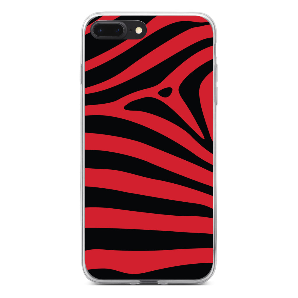 Black Red Zebra Skin Stripes Clear Shockproof iPhone Case, view 6