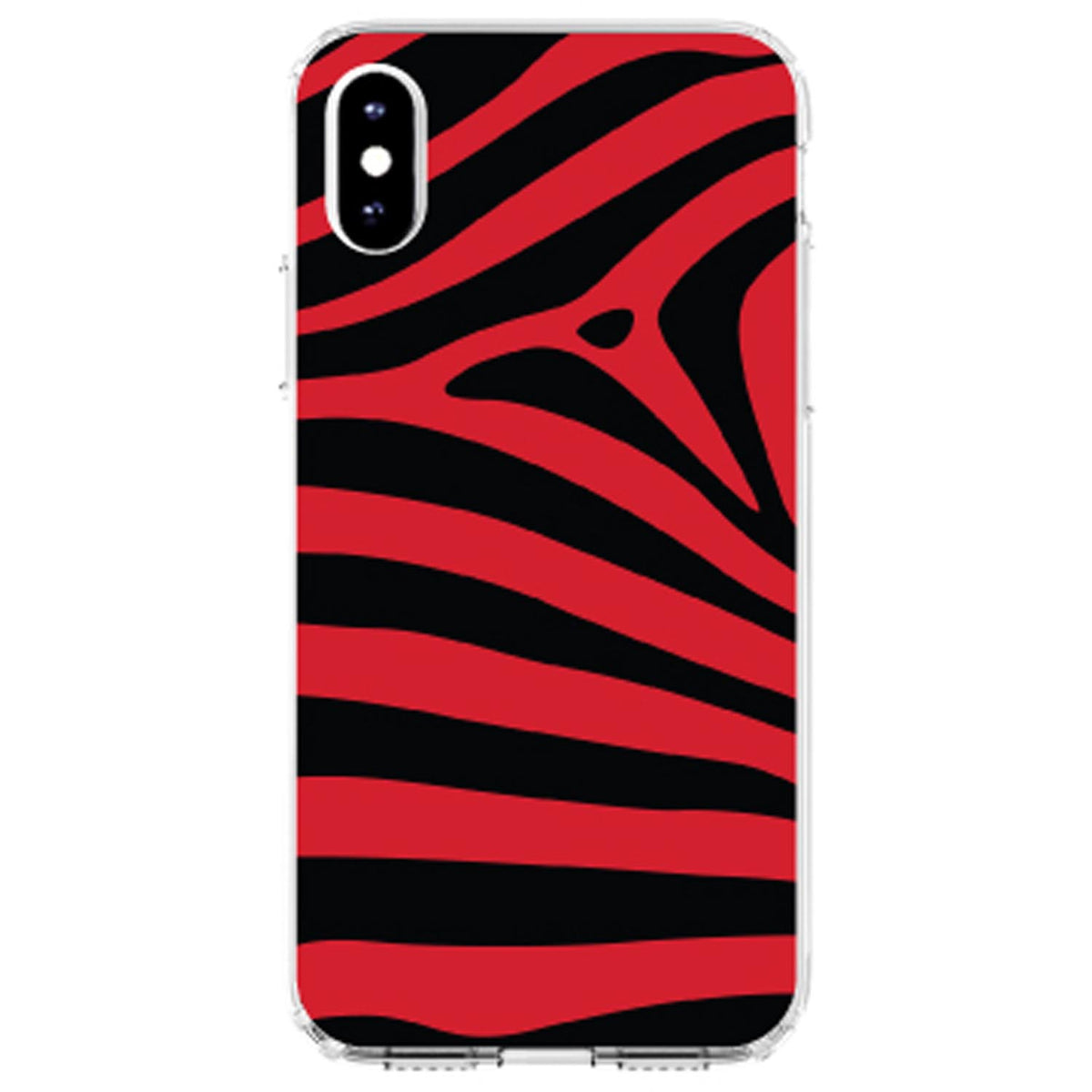 Black Red Zebra Skin Stripes Clear Shockproof iPhone Case, view 3