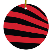 DistinctInk® Hanging Ceramic Christmas Tree Ornament with Gold String - Great Gift / Present - 2 3/4 inch Diameter - Black Red Zebra Skin Stripes