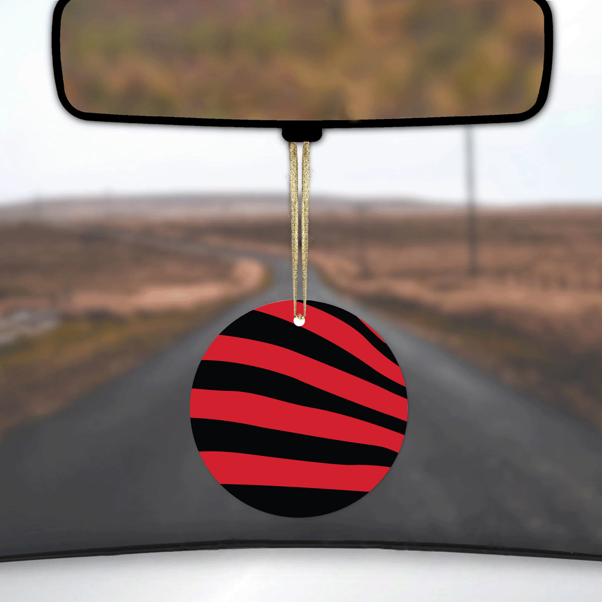 Black Red Zebra Skin Stripes Ceramic Ornament, view 3