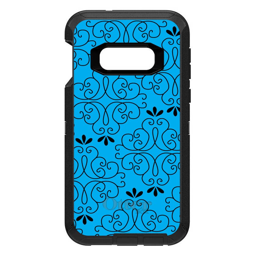 Blue Black Floral Pattern OtterBox Defender Case for iPhone & Galaxy, view 10