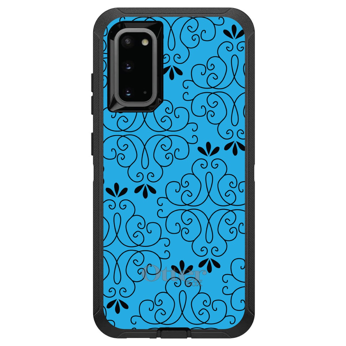 Blue Black Floral Pattern OtterBox Defender Case for iPhone & Galaxy, view 8