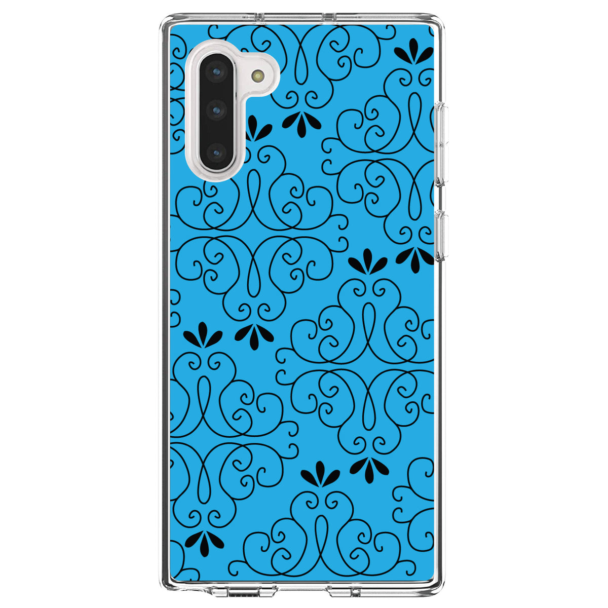 Blue Black Floral Pattern Clear Shockproof iPhone Case, view 9
