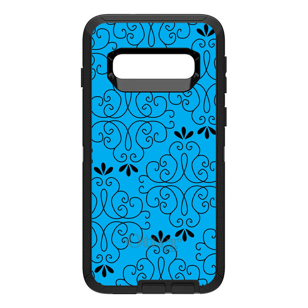 Blue Black Floral Pattern OtterBox Defender Case for iPhone & Galaxy, view 9