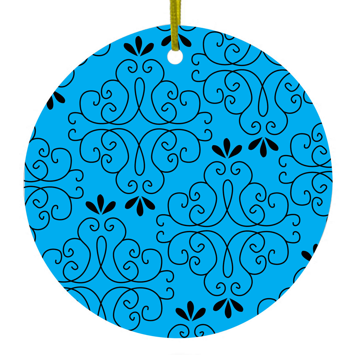 Blue Black Floral Pattern Ceramic Ornament