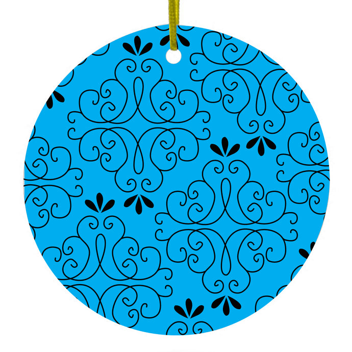 Blue Black Floral Pattern Ceramic Ornament