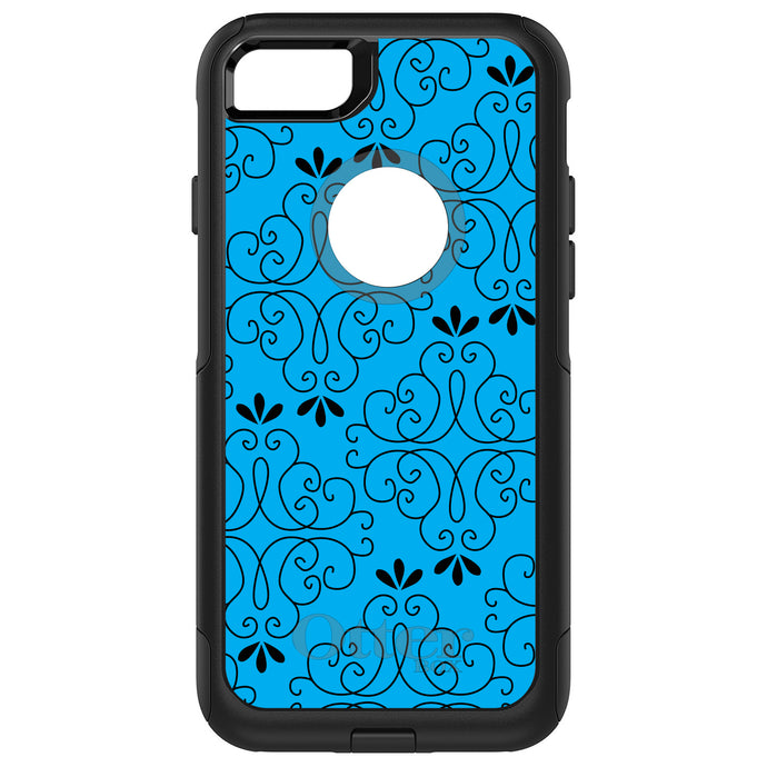 DistinctInk OtterBox Commuter Series Case for Apple iPhone or Samsung Galaxy - Blue Black Floral Pattern