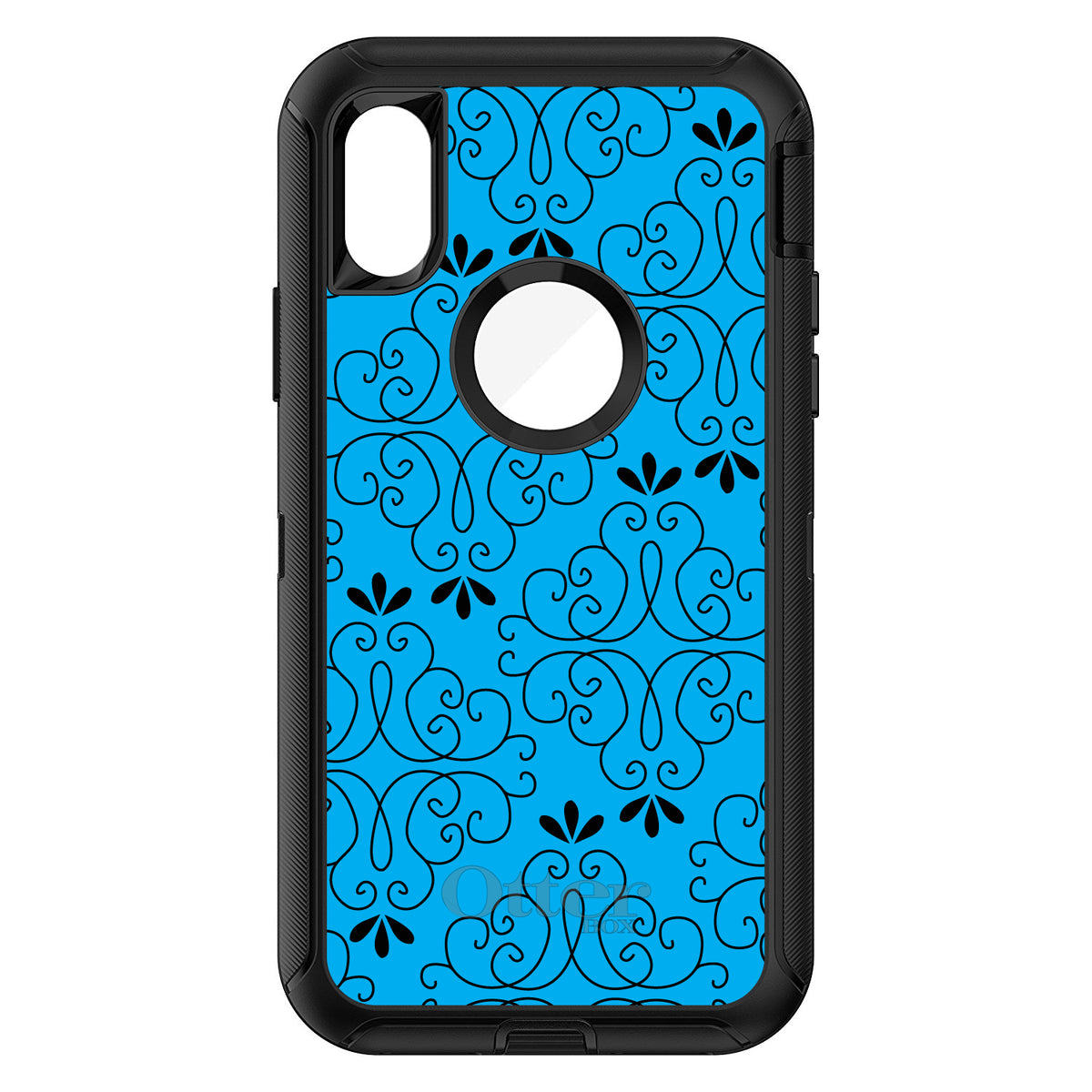 Blue Black Floral Pattern OtterBox Defender Case for iPhone & Galaxy, view 3