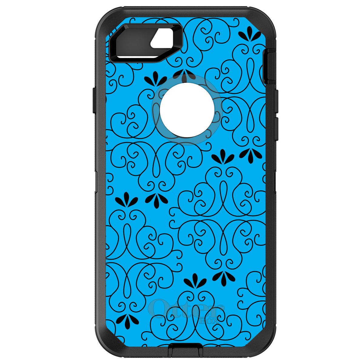 Blue Black Floral Pattern OtterBox Defender Case for iPhone & Galaxy