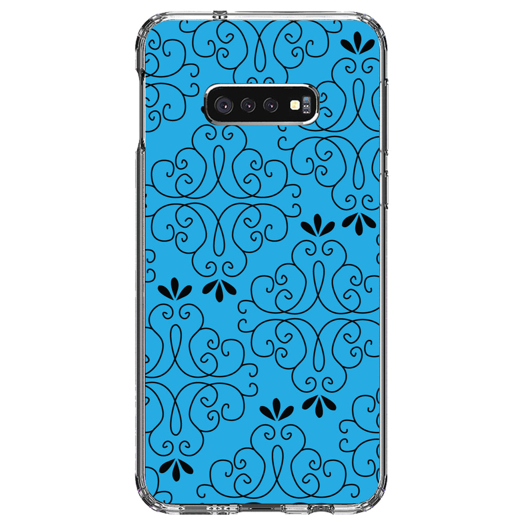 Blue Black Floral Pattern Clear Shockproof iPhone Case, view 18