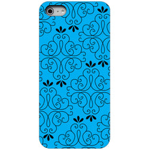 DistinctInk® Hard Plastic Snap-On Case for Apple iPhone or Samsung Galaxy - Blue Black Floral Pattern