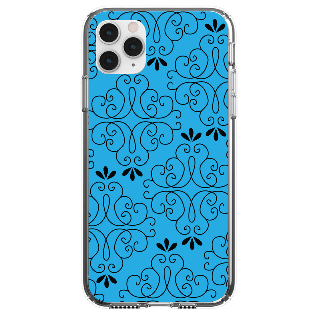 Blue Black Floral Pattern Clear Shockproof iPhone Case