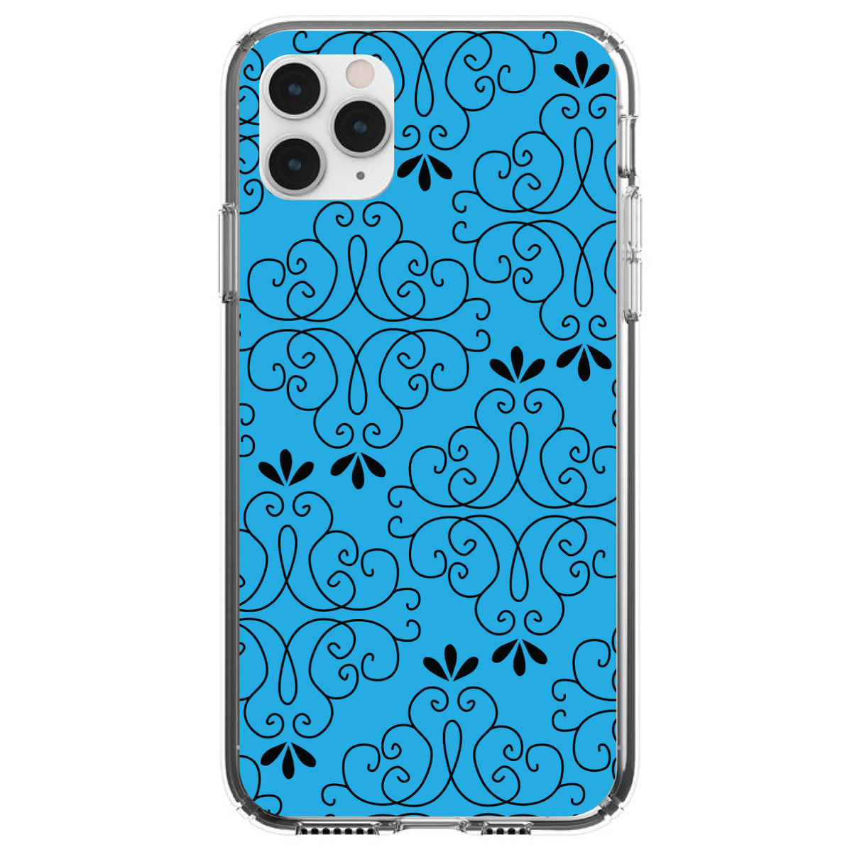 Blue Black Floral Pattern Clear Shockproof iPhone Case