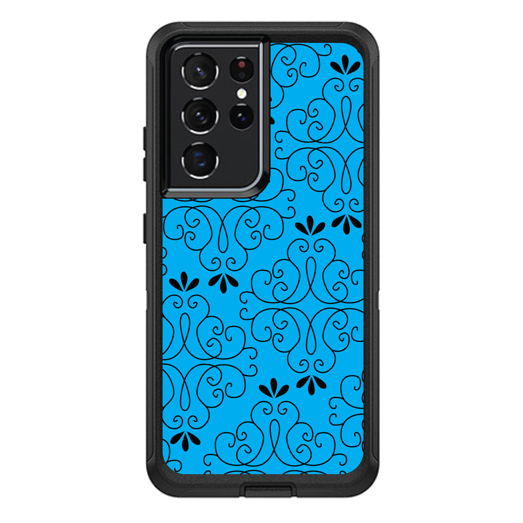 Blue Black Floral Pattern OtterBox Defender Case for iPhone & Galaxy, view 7