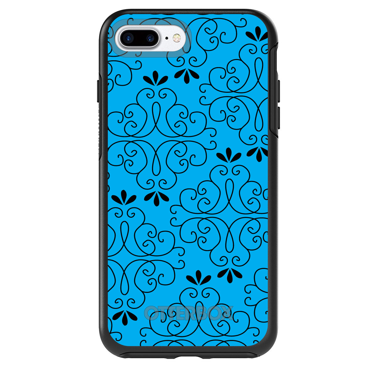 Blue Black Floral Pattern OtterBox Symmetry Case for iPhone & Galaxy, view 2