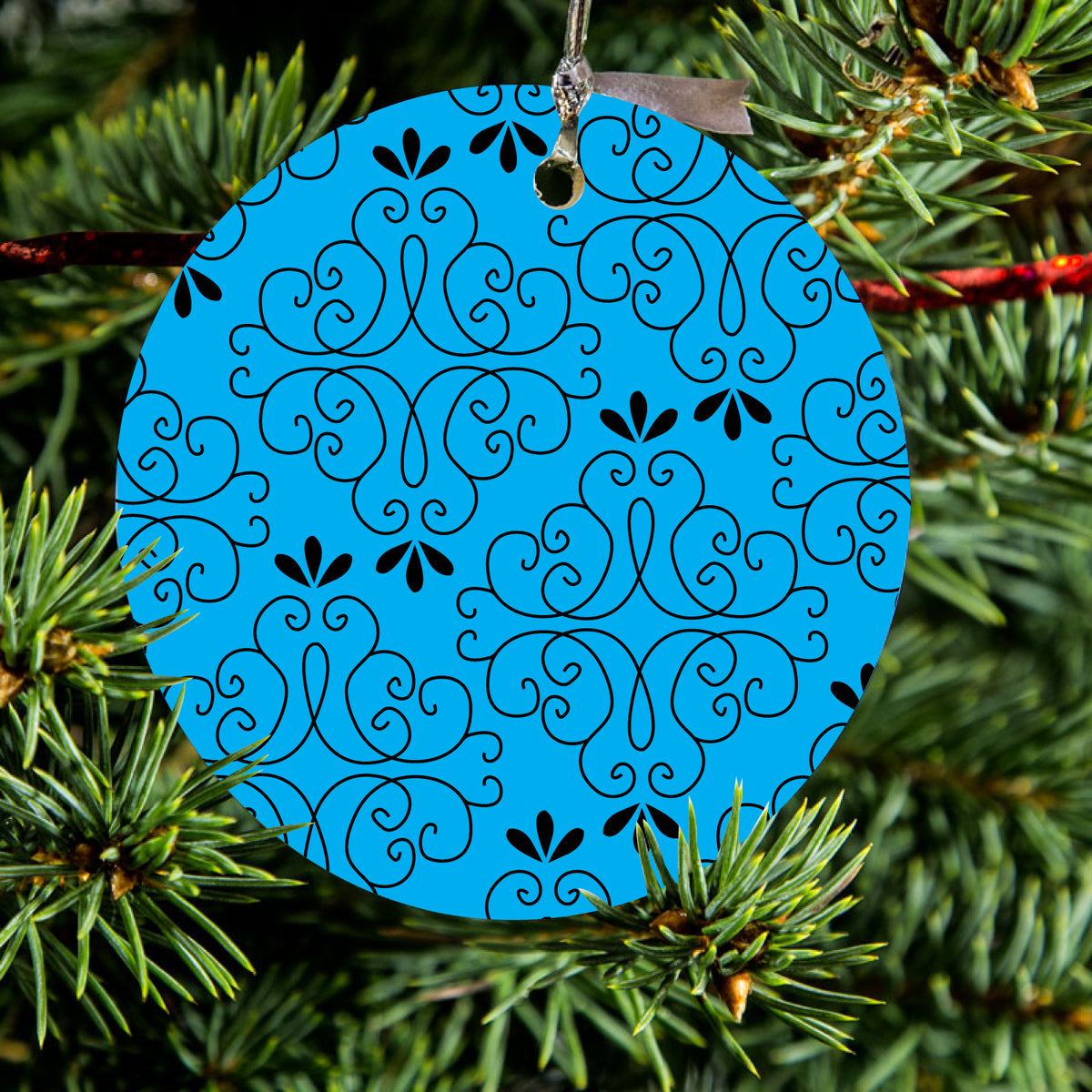 Blue Black Floral Pattern Ceramic Ornament, view 2