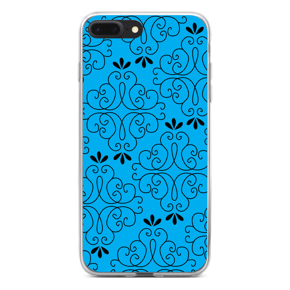 Blue Black Floral Pattern Clear Shockproof iPhone Case, view 6