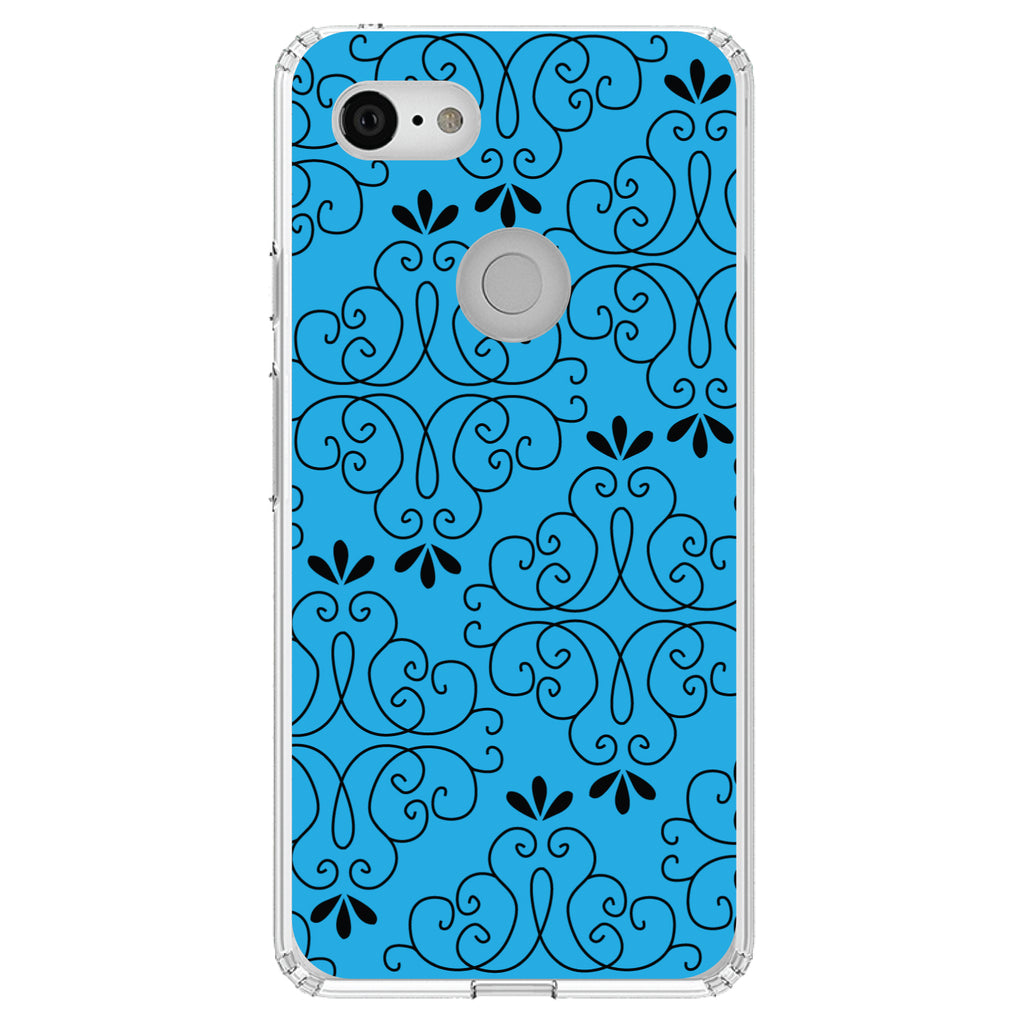 Blue Black Floral Pattern Clear Shockproof iPhone Case, view 21