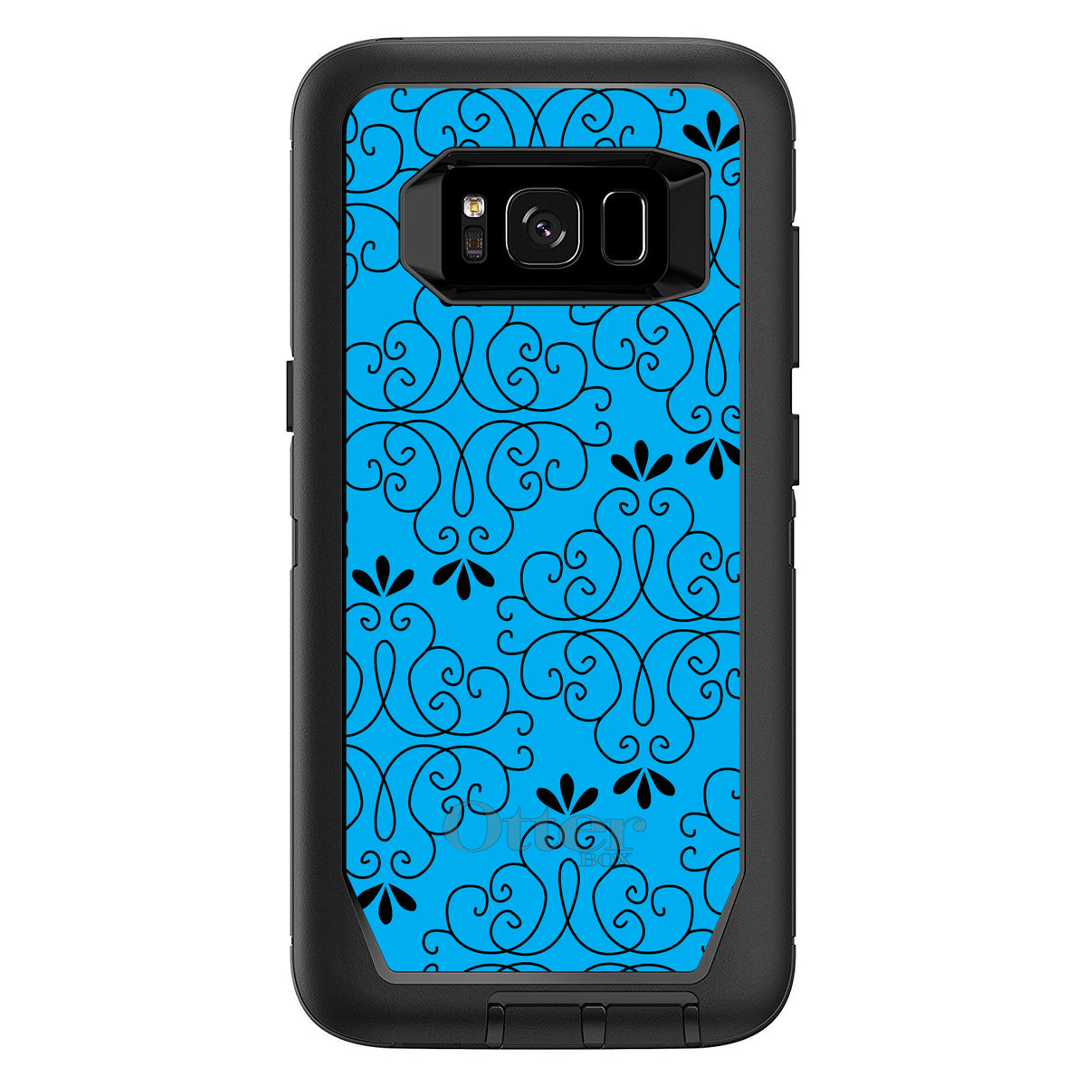 Blue Black Floral Pattern OtterBox Defender Case for iPhone & Galaxy, view 12