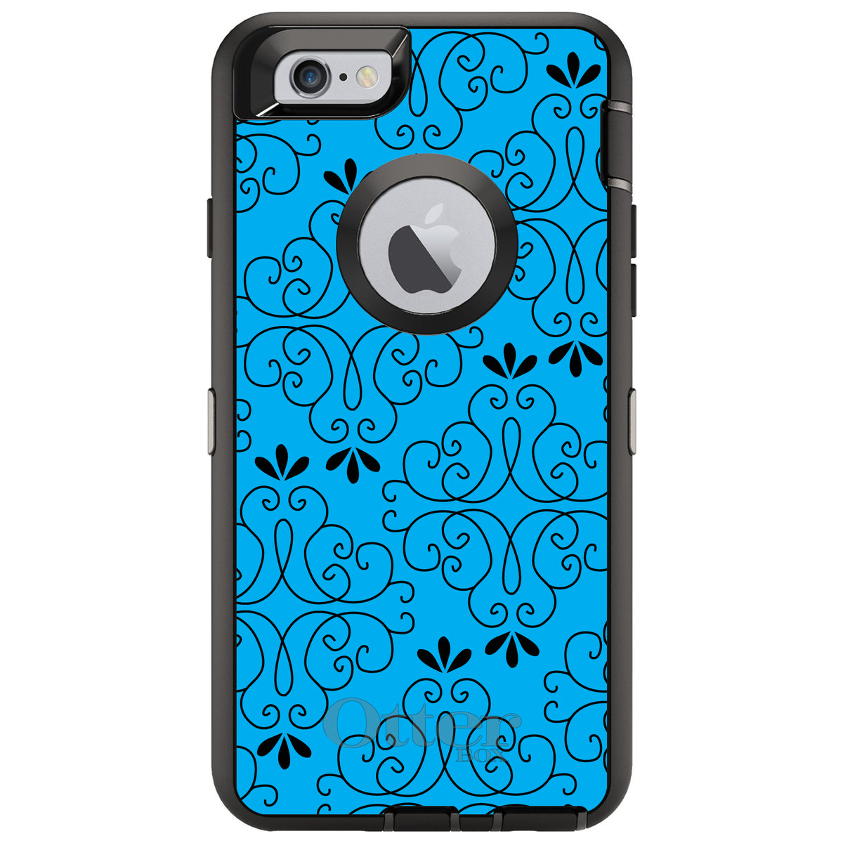 Blue Black Floral Pattern OtterBox Defender Case for iPhone & Galaxy, view 4