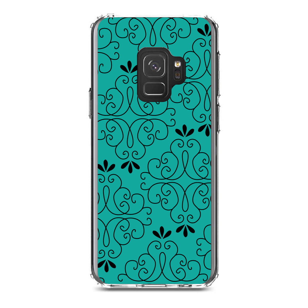 Coral Blue Black Floral Pattern Clear Shockproof iPhone Case, view 19