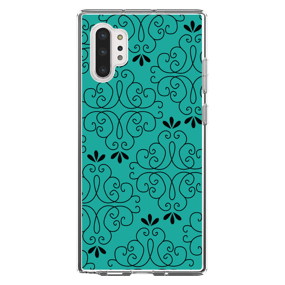 Coral Blue Black Floral Pattern Clear Shockproof iPhone Case, view 10