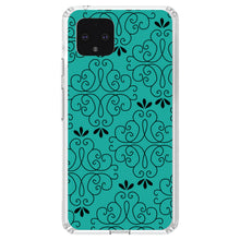 DistinctInk® Clear Shockproof Hybrid Case for Apple iPhone / Samsung Galaxy / Google Pixel - Coral Blue Black Floral Pattern