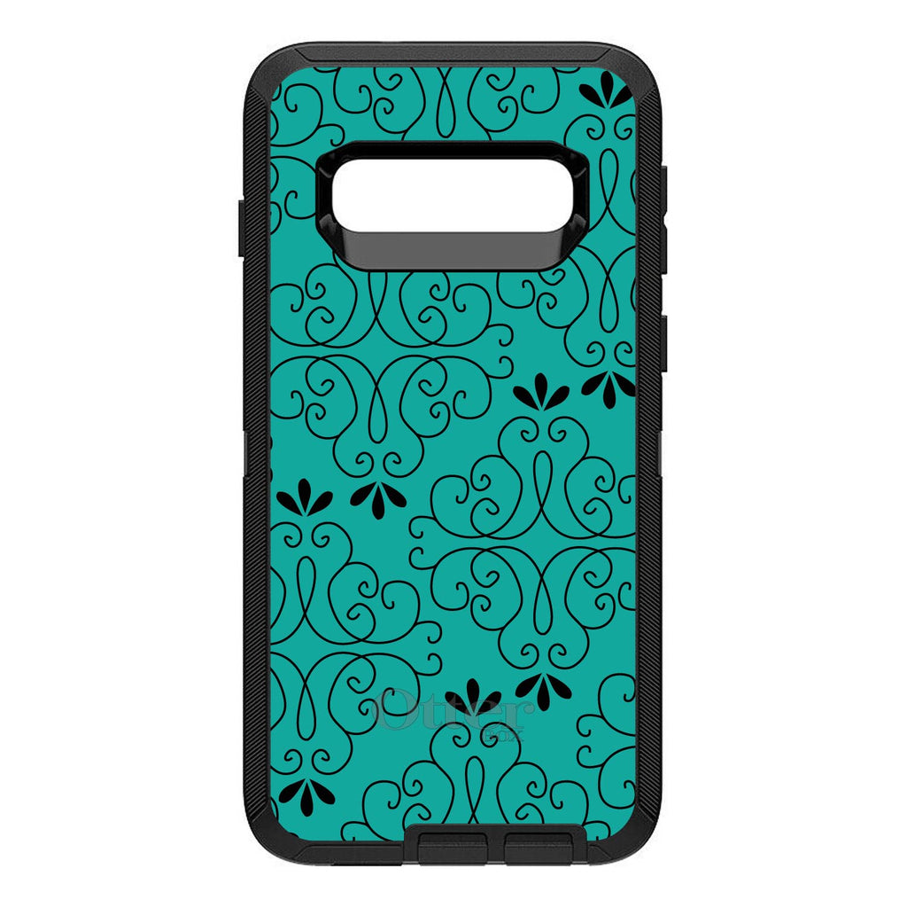 Coral Blue Black Floral Pattern OtterBox Defender Case for iPhone & Galaxy, view 9