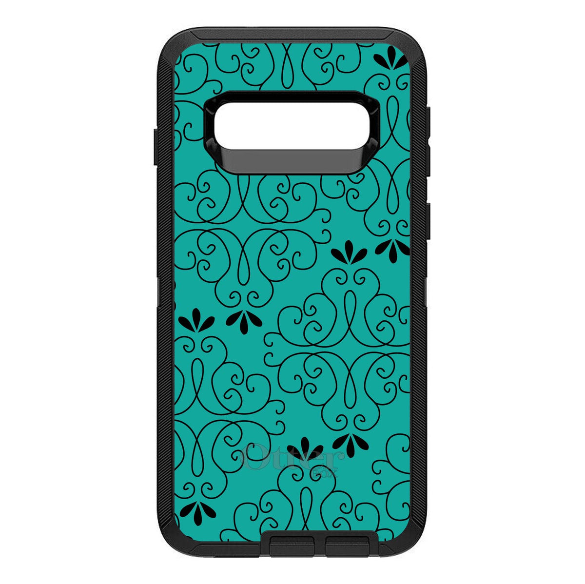 Coral Blue Black Floral Pattern OtterBox Defender Case for iPhone & Galaxy, view 9