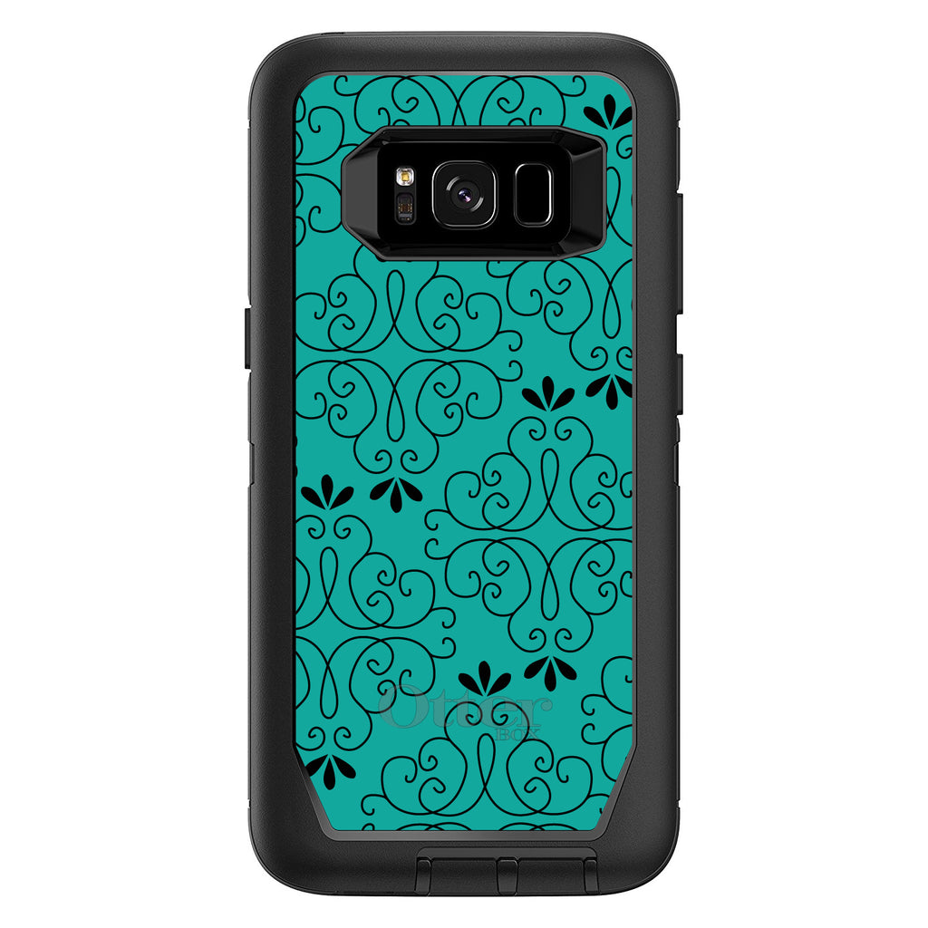 Coral Blue Black Floral Pattern OtterBox Defender Case for iPhone & Galaxy, view 12