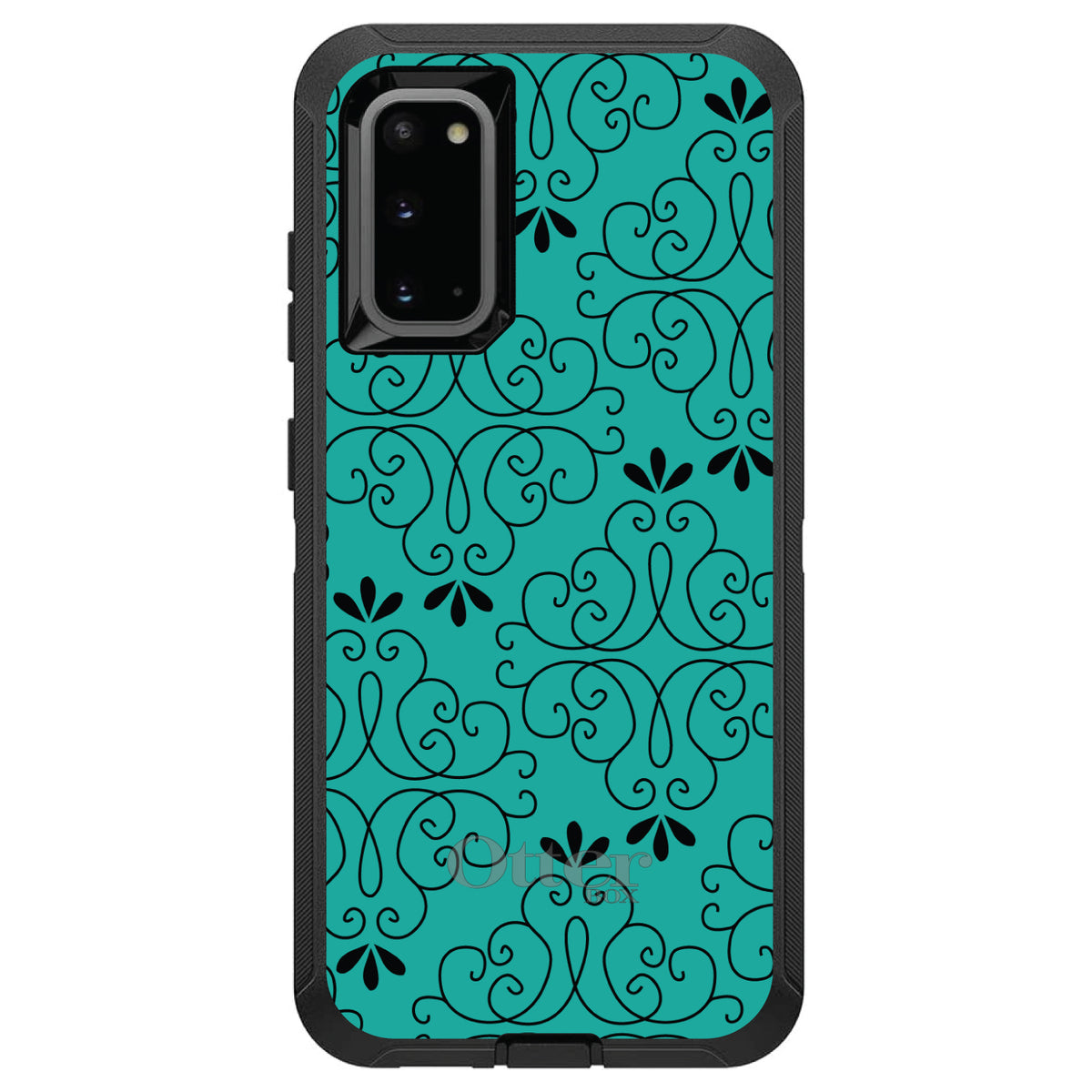 Coral Blue Black Floral Pattern OtterBox Defender Case for iPhone & Galaxy, view 8