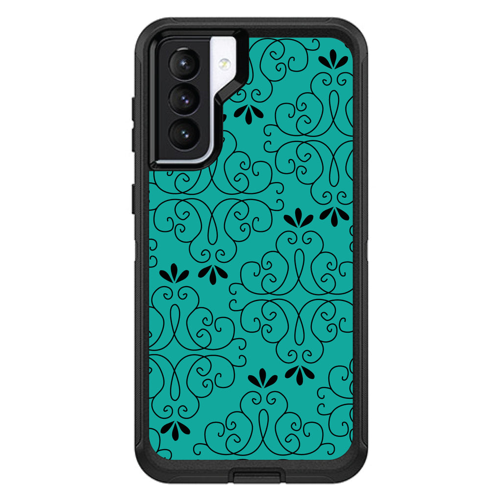 Coral Blue Black Floral Pattern OtterBox Defender Case for iPhone & Galaxy, view 6