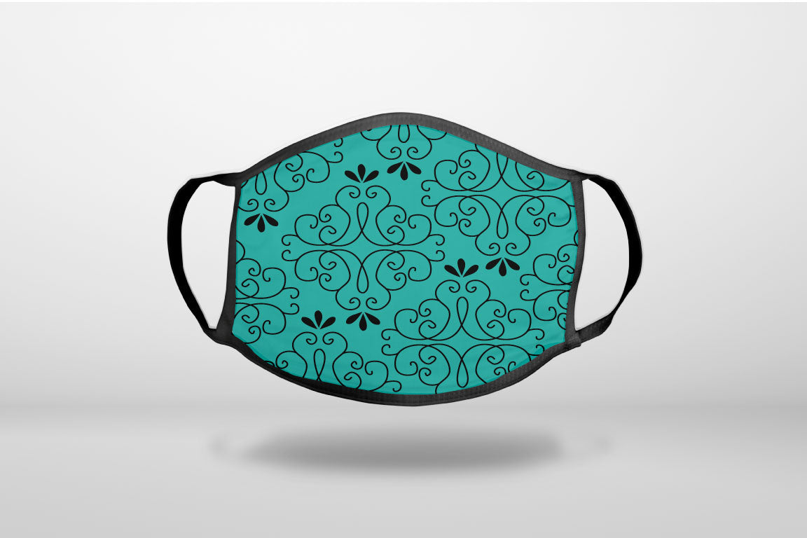 Coral Blue Black Floral Pattern - 3-Ply Reusable Soft Face Mask Covering, Unisex, Cotton Inner Layer