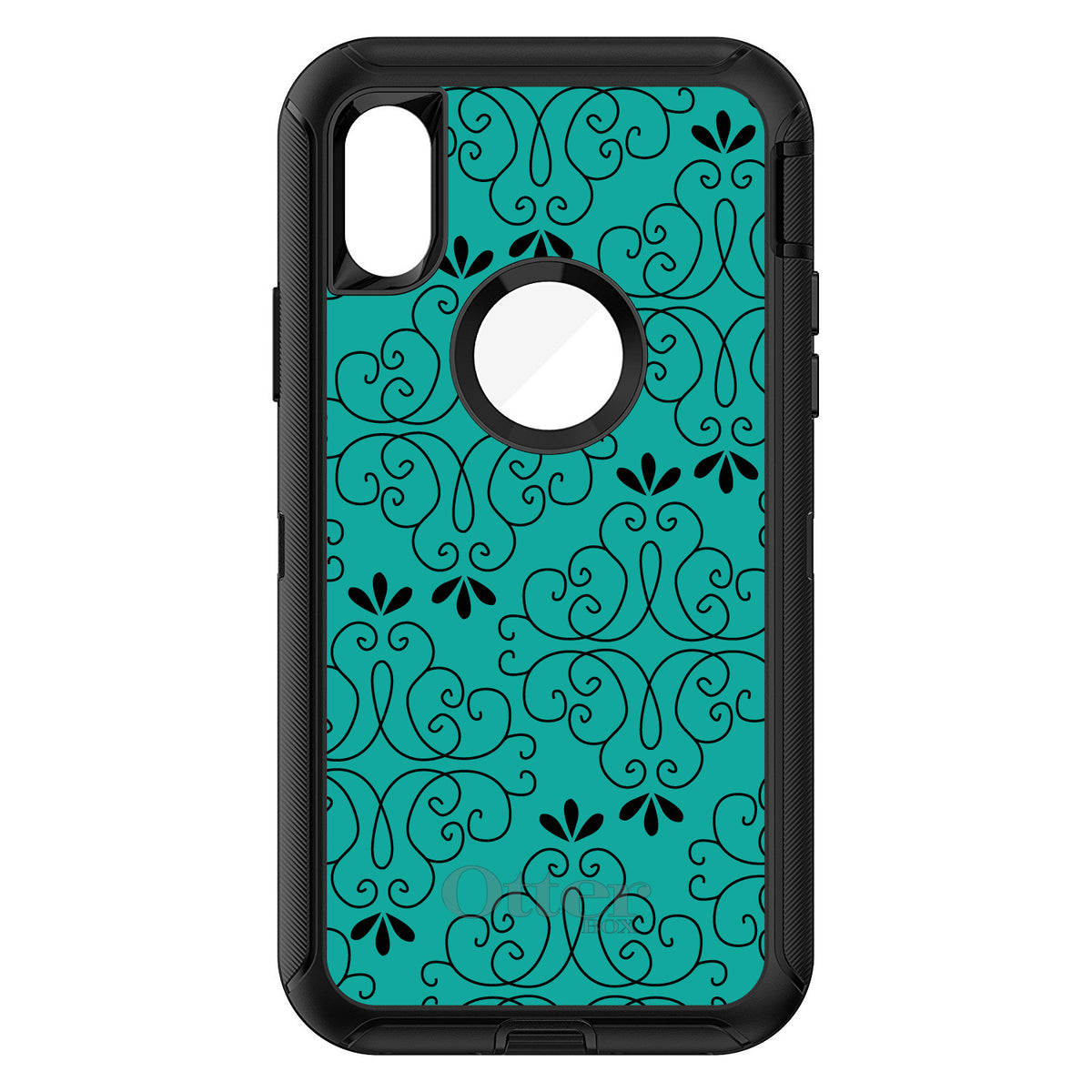 Coral Blue Black Floral Pattern OtterBox Defender Case for iPhone & Galaxy, view 3