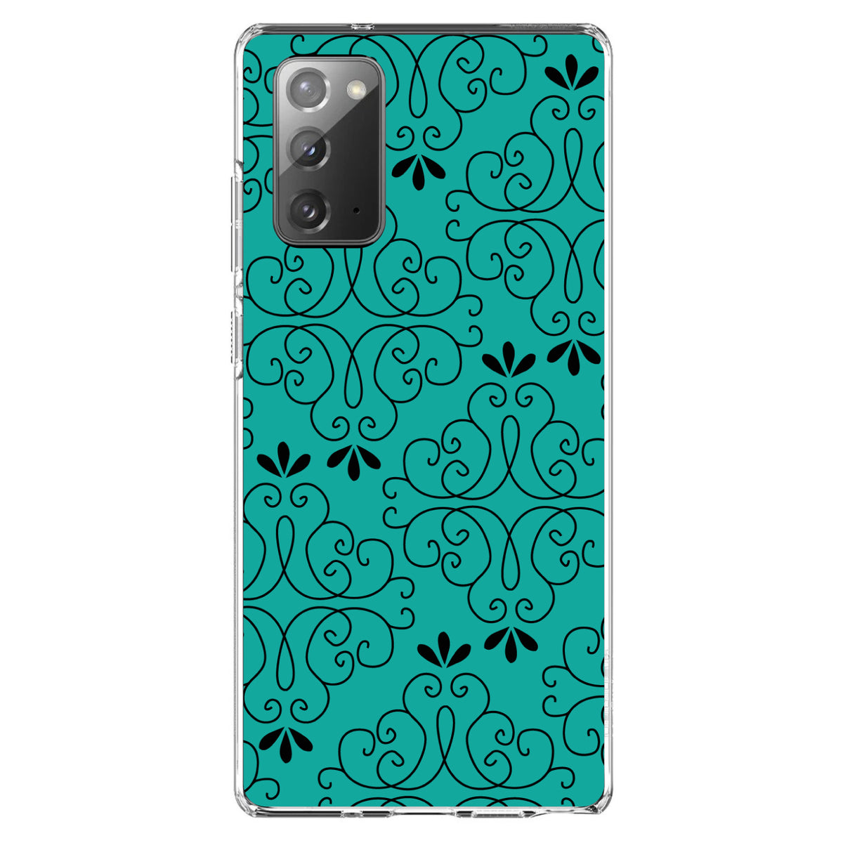 Coral Blue Black Floral Pattern Clear Shockproof iPhone Case, view 7