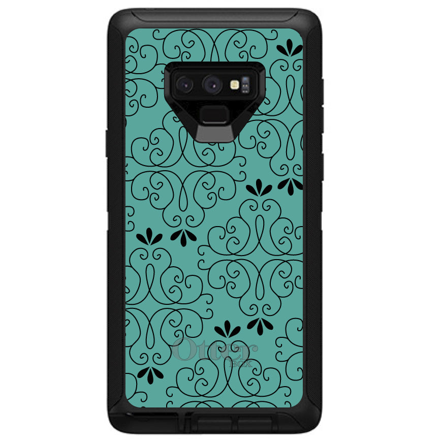 Coral Blue Black Floral Pattern OtterBox Defender Case for iPhone & Galaxy, view 16