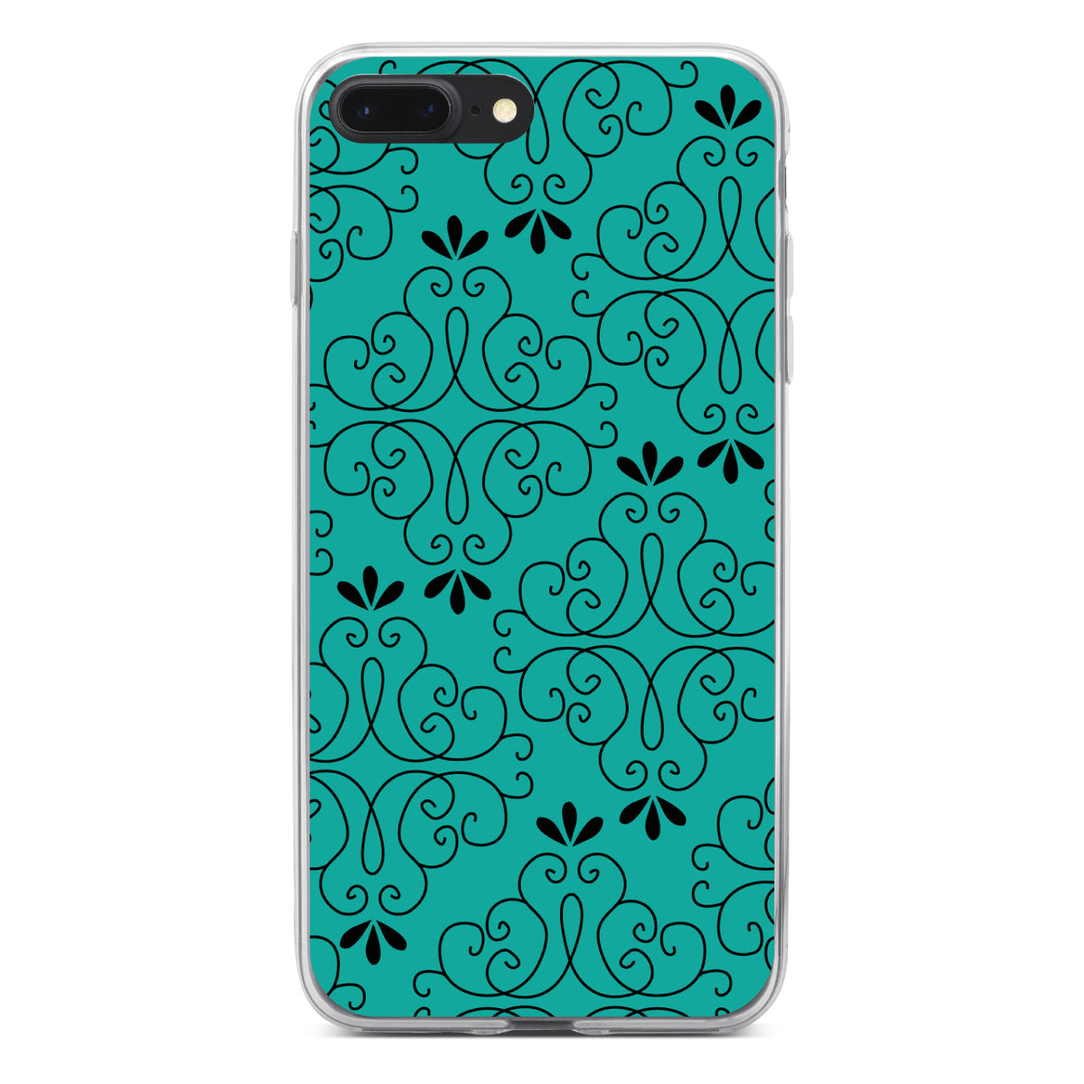 Coral Blue Black Floral Pattern Clear Shockproof iPhone Case, view 6