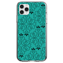 DistinctInk® Clear Shockproof Hybrid Case for Apple iPhone / Samsung Galaxy / Google Pixel - Coral Blue Black Floral Pattern