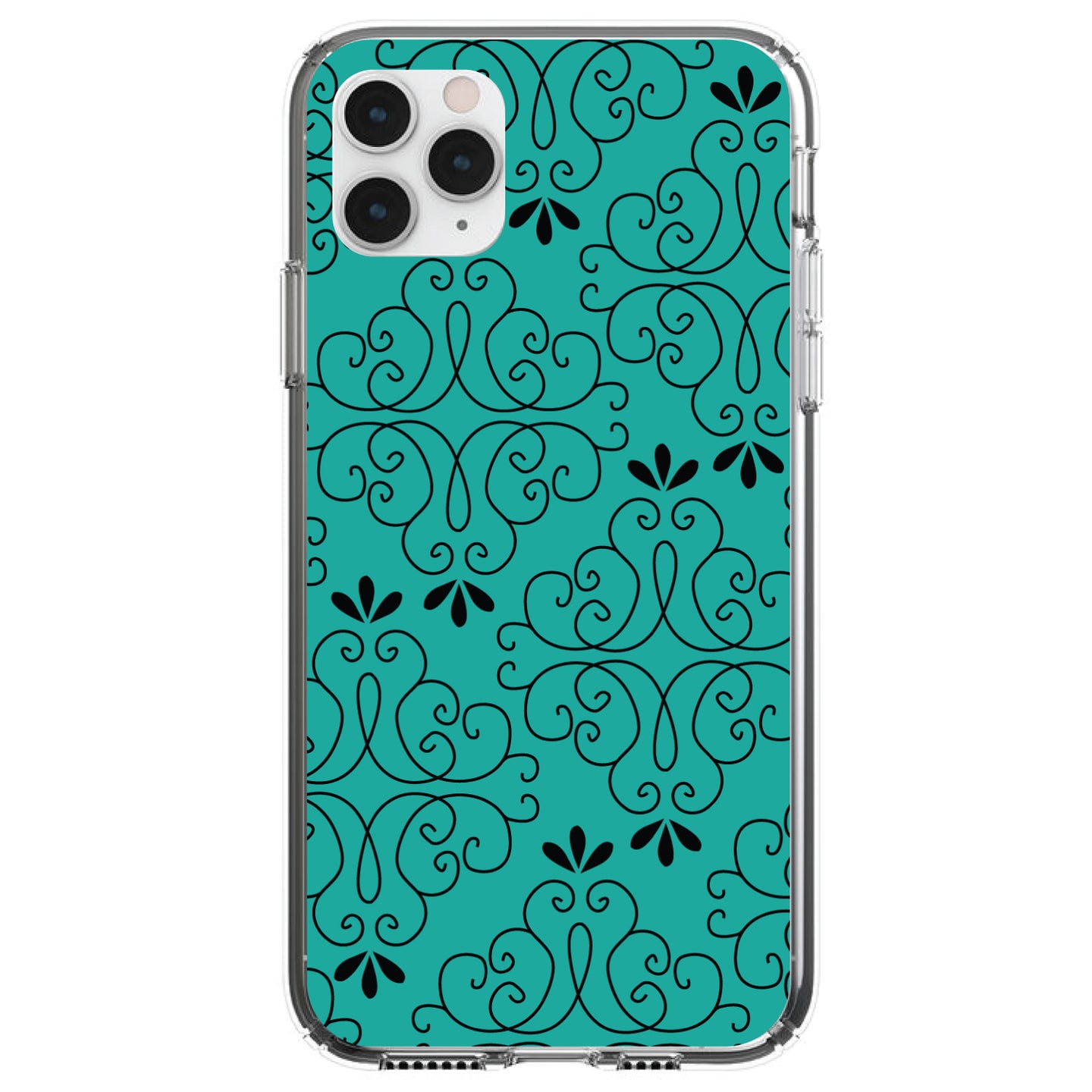 DistinctInk® Clear Shockproof Hybrid Case for Apple iPhone / Samsung Galaxy / Google Pixel - Coral Blue Black Floral Pattern