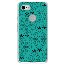 DistinctInk® Clear Shockproof Hybrid Case for Apple iPhone / Samsung Galaxy / Google Pixel - Coral Blue Black Floral Pattern