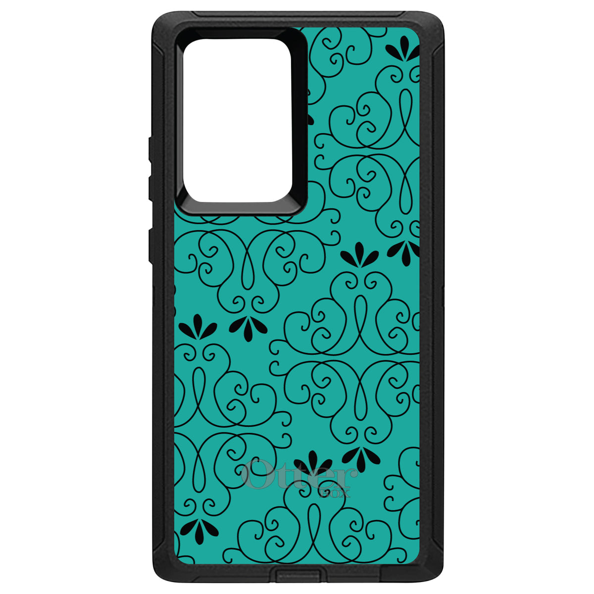Coral Blue Black Floral Pattern OtterBox Defender Case for iPhone & Galaxy, view 13