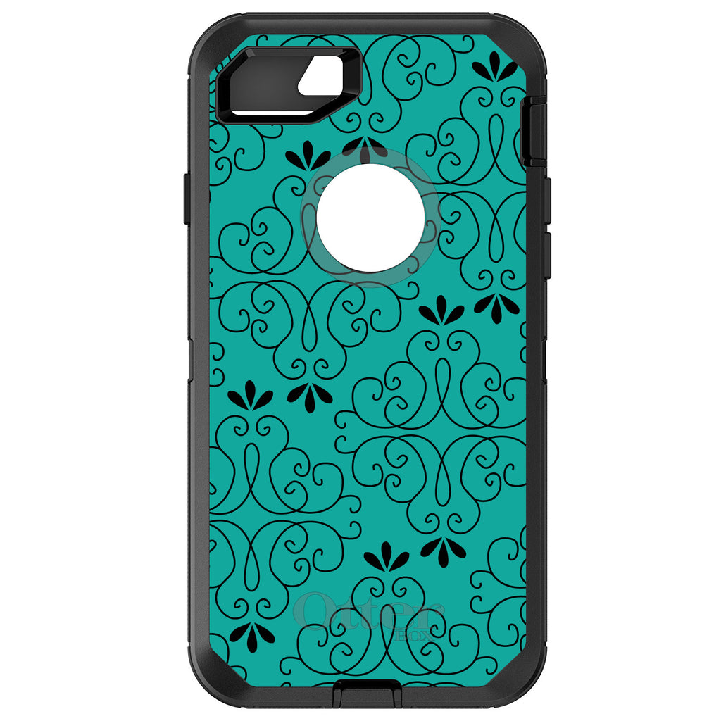 Coral Blue Black Floral Pattern OtterBox Defender Case for iPhone & Galaxy