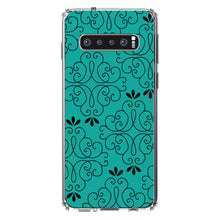 DistinctInk® Clear Shockproof Hybrid Case for Apple iPhone / Samsung Galaxy / Google Pixel - Coral Blue Black Floral Pattern