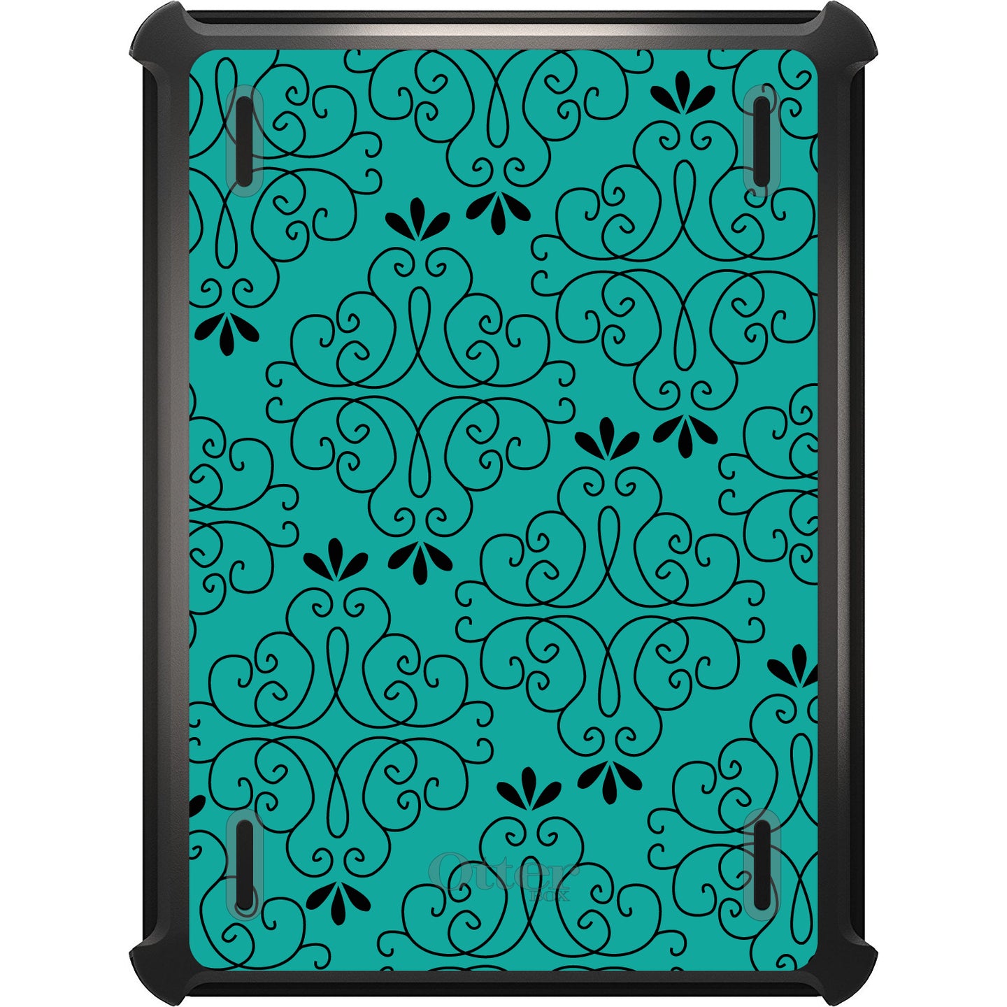 DistinctInk™ OtterBox Defender Series Case for Apple iPad / iPad Pro / iPad Air / iPad Mini - Coral Blue Black Floral Pattern