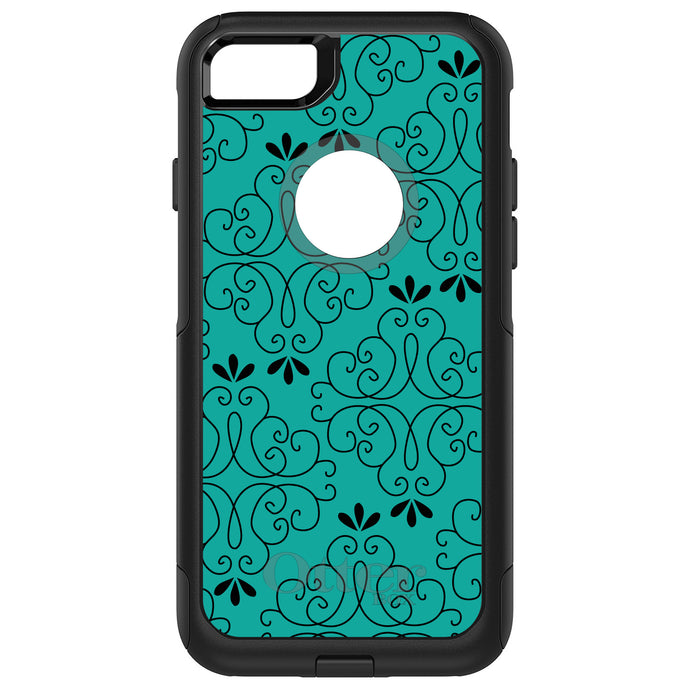 DistinctInk OtterBox Commuter Series Case for Apple iPhone or Samsung Galaxy - Coral Blue Black Floral Pattern