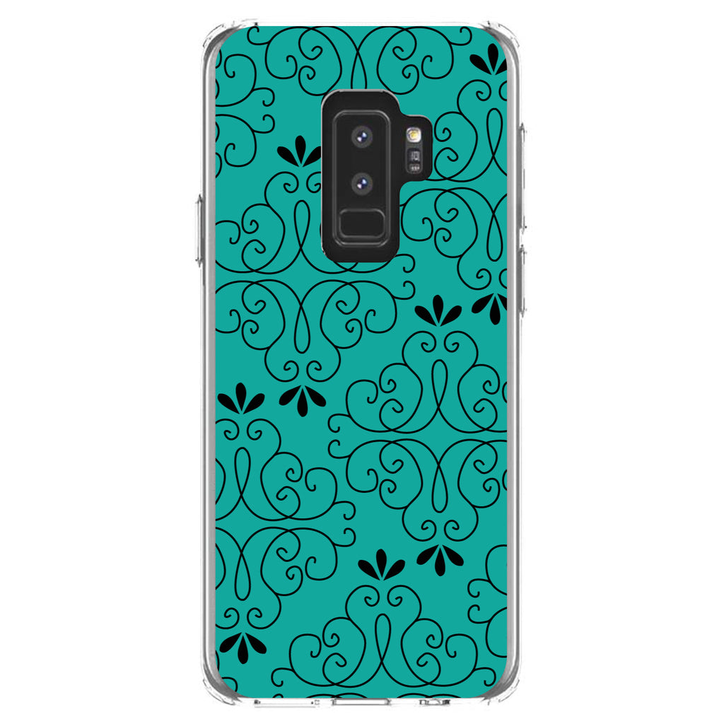Coral Blue Black Floral Pattern Clear Shockproof iPhone Case, view 20