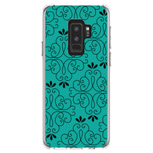 DistinctInk® Clear Shockproof Hybrid Case for Apple iPhone / Samsung Galaxy / Google Pixel - Coral Blue Black Floral Pattern