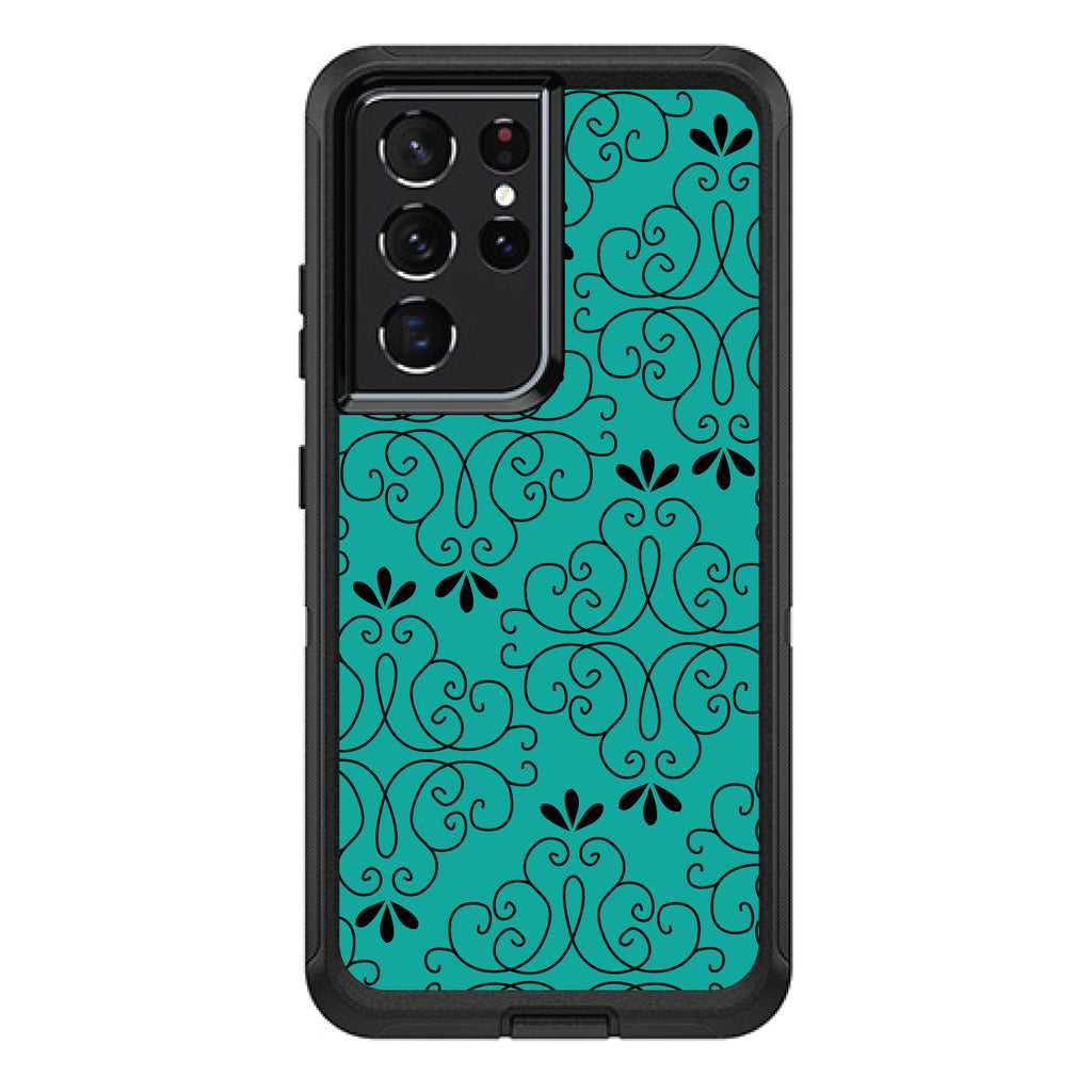 Coral Blue Black Floral Pattern OtterBox Defender Case for iPhone & Galaxy, view 7